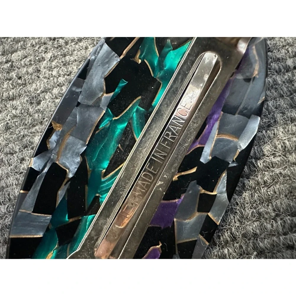 VINTAGE Art Deco Plastic Hair French Barrette Clip Made in France Prpl Grn Fused